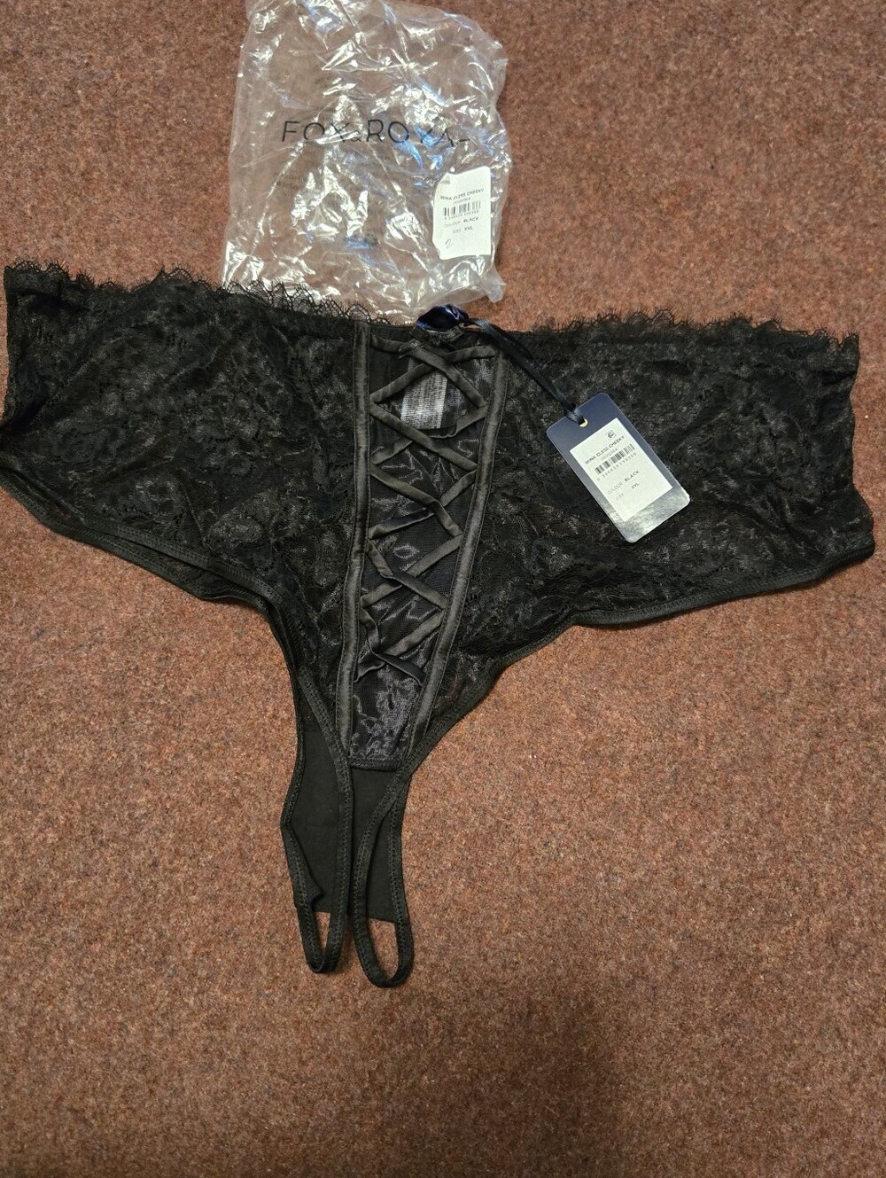 New! Fox & Royal Irina Cless Cheeky Sheer Lingerie No Crotch Size XXL Black